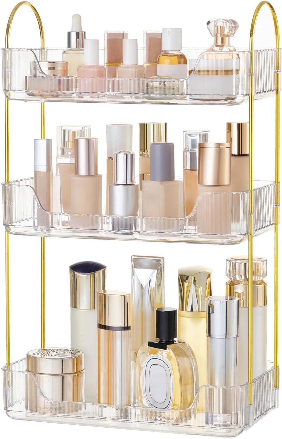 HBlife 3 Tier Bathroom Organizer Countertop, Makeup Organizer Perfume Tray Skincare Organizer for Bathroom, Dresser, Vanity, Clear