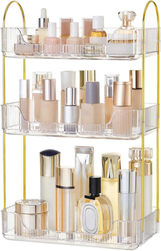 HBlife 3 Tier Bathroom Organizer Countertop, Makeup Organizer Perfume Tray Skincare Organizer for Bathroom, Dresser, Vanity, Clear