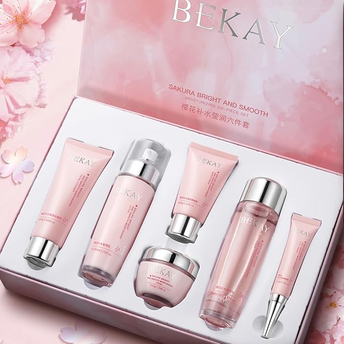 RadiantRise Cherry Blossom Moisturizing 6-Piece Skincare Set – Hydrating Facial Routine with Botanical Extracts, Giftable Skincare Collection for Women & Teens