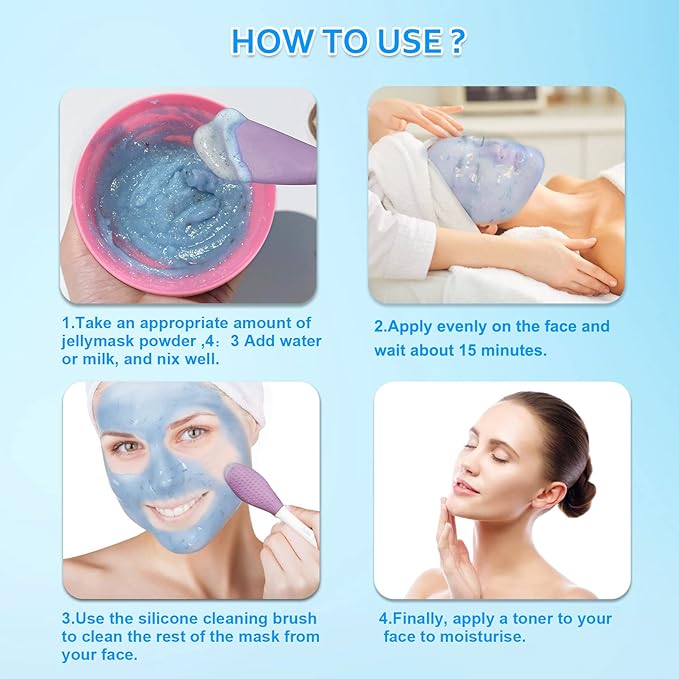 Jelly Mask Powder for Facials Care,Hyalorunic Acid Jelly Face Mask,Rose Jelly Face Mask,Brightening & Hydrating Gel Face Masks with Double-ended Silicone Brush, 23 Fl Oz