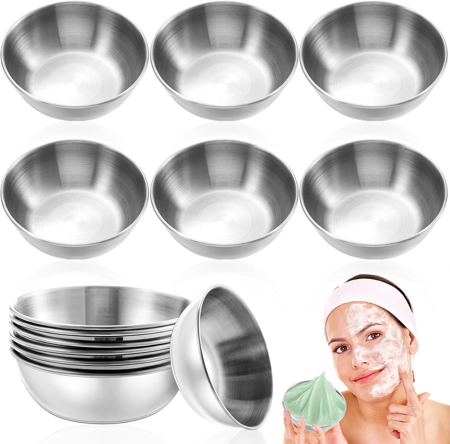 6 Pcs 3.23 In DIY Face Mask Mixing Bowl Stainless Steel Esthetician Facial Mask Bowl Facial Small Mixing Esthetician Supplies for Lady Women Skincare Home Salon Cosmetic Beauty (Silver)