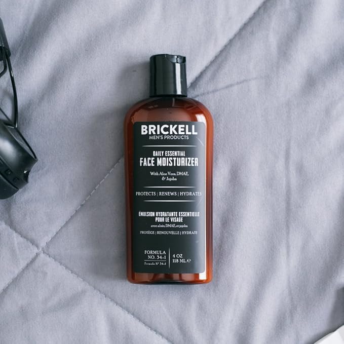 Brickell Men's Daily Essential Face Moisturizer for Men, Natural and Organic Fast-Absorbing Face Lotion with Hyaluronic Acid, Green Tea, and Jojoba, 4 Ounce, Scented