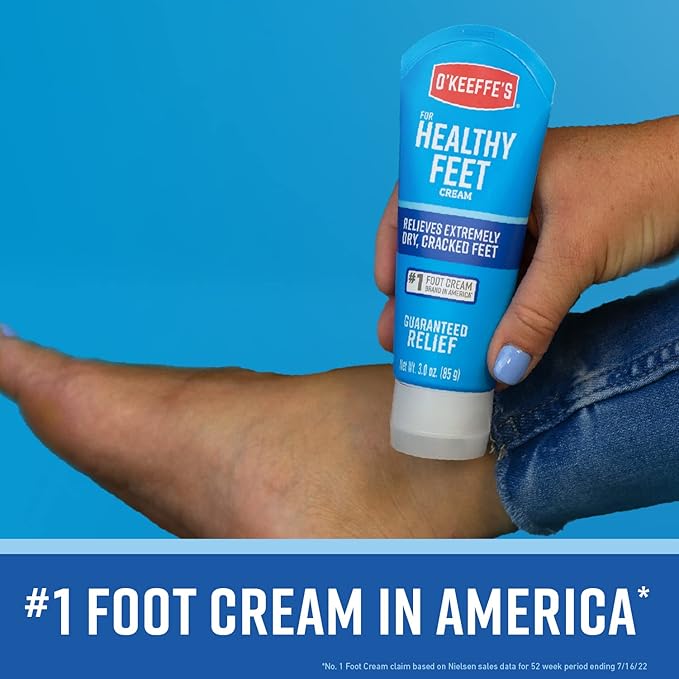 O'Keeffe's for Healthy Feet Foot Cream - 3 oz Tube (2 Pack) - Guaranteed Relief for Extremely Cracked, Dry Feet, Repairing Skincare, Instantly Boosts and Retains Moisture Levels