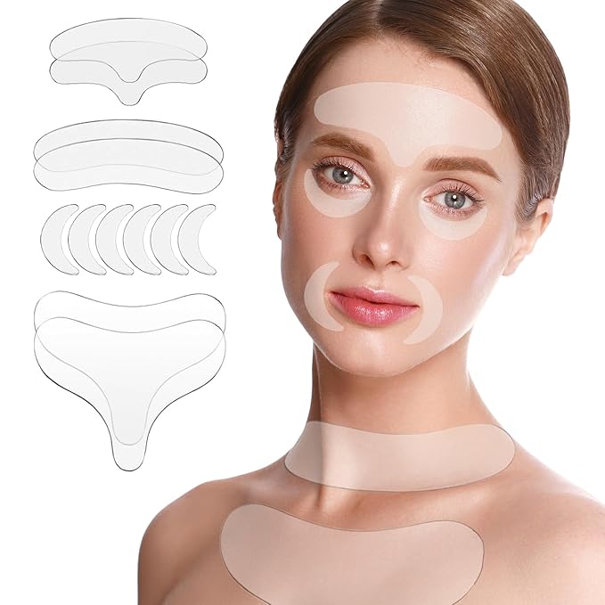 12 Pcs Reusable Silicone Pads for Forehead, Chest & Eye, Anti Wrinkle Patches to Smooth Fine Lines, Chest Wrinkle Pads & Anti Aging Face Silicone Patches for Women
