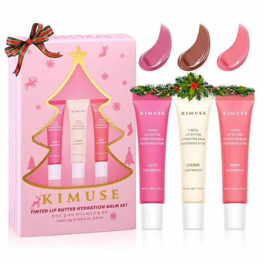 KIMUSE 3 Pack Tinted Lip Butter Hydration Balm, Hydrating Lip Treatment with Hyaluronic Acid & Vitamin E, Tinted Lip Balm for Instant Moisture, Shine & Hydration, Supple Lips, Vegan & Cruelty-Free