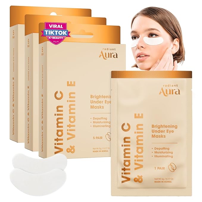 Under Eye Patches with Vitamin C & E - Dermatologist Tested Korean Eye Gel Patches for Puffy Eyes and Dark Circles - Hydrating Eye Gel Patches - Brightening Depuff Eye Patches - 15 Pairs