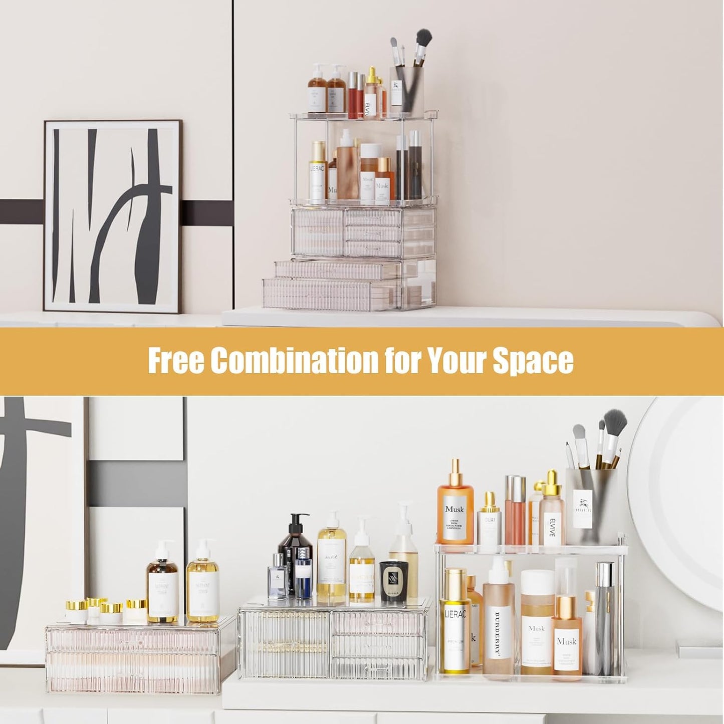 Acina Bathroom Countertop Organizers and Storage: 2-Tier 6-Drawer Makeup Organizer Countertop, Easy to Install, Ideal for Bathroom Storage, Vanity, Perfume, Large Skincare Items, Present, Clear