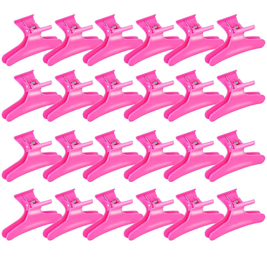Ondder 24 Pcs Hot Pink Butterfly Hair Claw Clips for Styling Sectioning Styling Makeup Hair Sectioning Clips for Makeup Cutting Coloring Hair Accessories for Women Girls