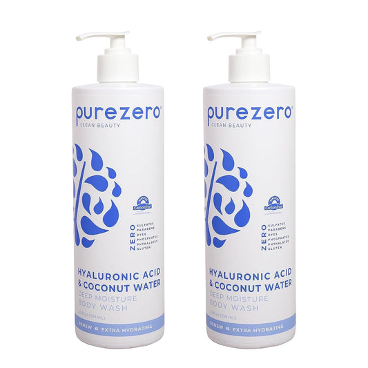 Purezero Hyaluronic Body Wash Deep Moisturizer - Soft Skin Hydration - Moisturizing Skin Cleanser + Coconut Water - No Sulfates, Parabens, Dyes (2 Pack)
