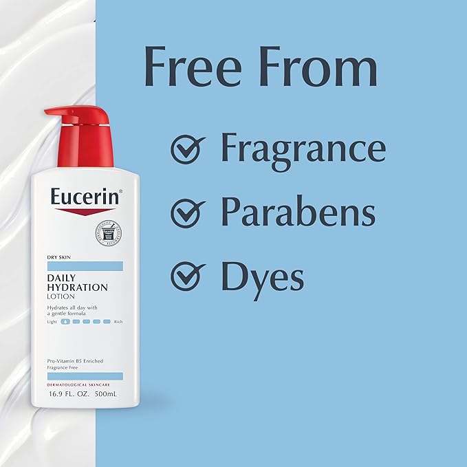 Eucerin Daily Hydration Body Lotion, Unscented Body Lotion for Sensitive Dry Skin, 16.9 Fl Oz Pump Bottles, 3 Pack