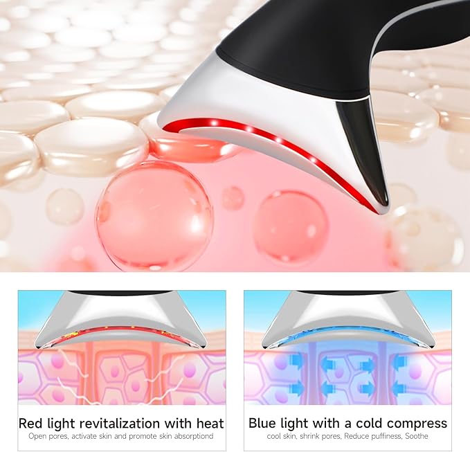 Ms.W Red Light Neck Face Massager, Facial Massager with Hot & Cold Modes for Skin Care, Vibration for Skin Tightening and Rejuvenation（Black）