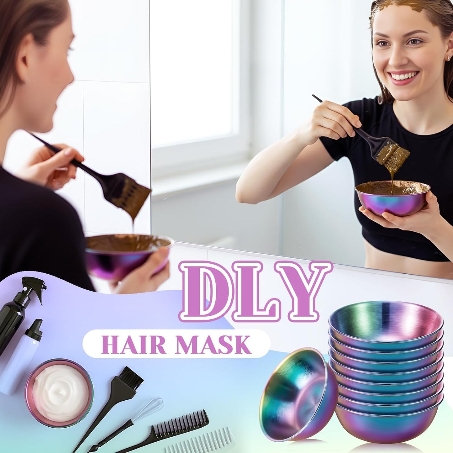 Vesici 16 Pcs Stainless Steel Facial Bowls 3.35 Inches Esthetician Mixing Bowls Esthetician Supplies for Women Skincare Salon Cosmetic Spa Home Use(Laser Color)