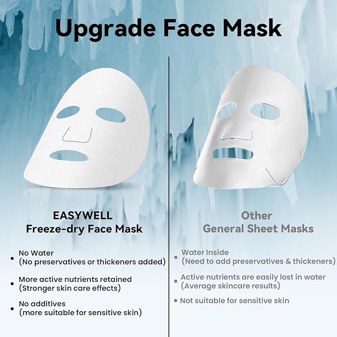 Freeze-Dried Sheet Masks, Collagen Essence Face Mask for Skincare & Beauty, Upgrade Hydrating & Brightening, 0% Additive, for All Skin Types, 5ea