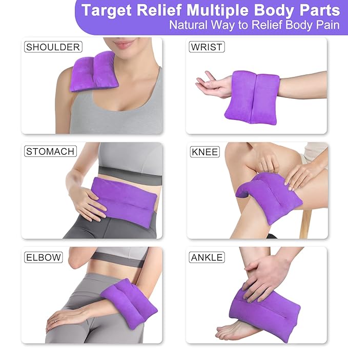 Atsuwell Cooling Ice Face Eye Mask Set for Dark Circles and Puffiness, 6 x 11 Heating Pad Microwavable for Cramps, Neck and Shoulders, Knee, Moist Heat Pack for Warm Compress, Purple
