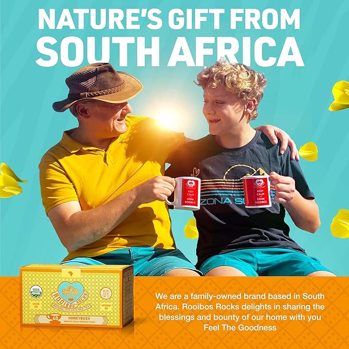 Caffeine Free South African Honeybush Tea 40 Decaf Tea Bags - Premium Tea Safe for Children, Pregnant Women and Nursing Moms – Naturally Sweet, Sustainably Sourced and Ethically Farmed in South Africa