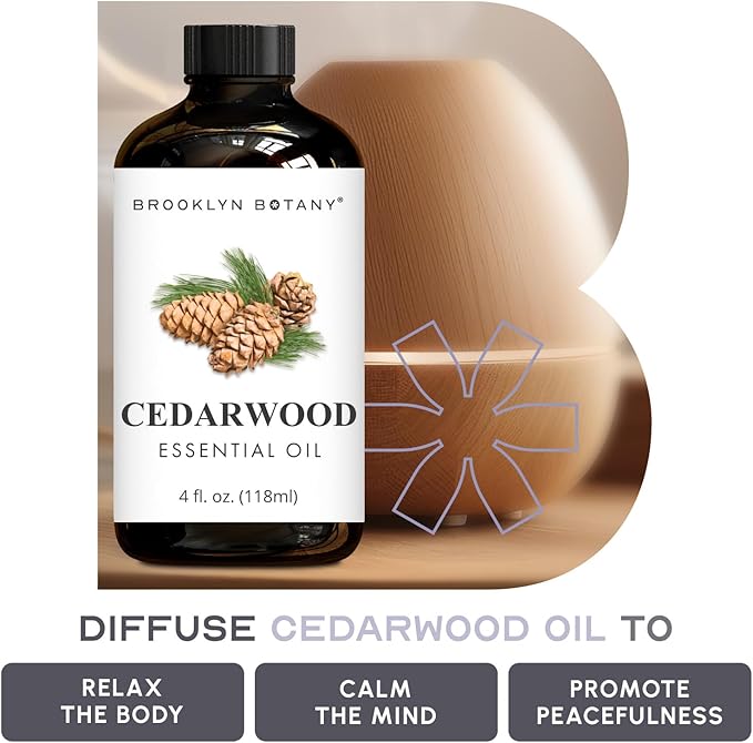 Brooklyn Botany Cedarwood Essential Oil - Huge 4 Fl Oz - 100% Pure and Natural - Premium Grade with Dropper - for Aromatherapy and Diffuser