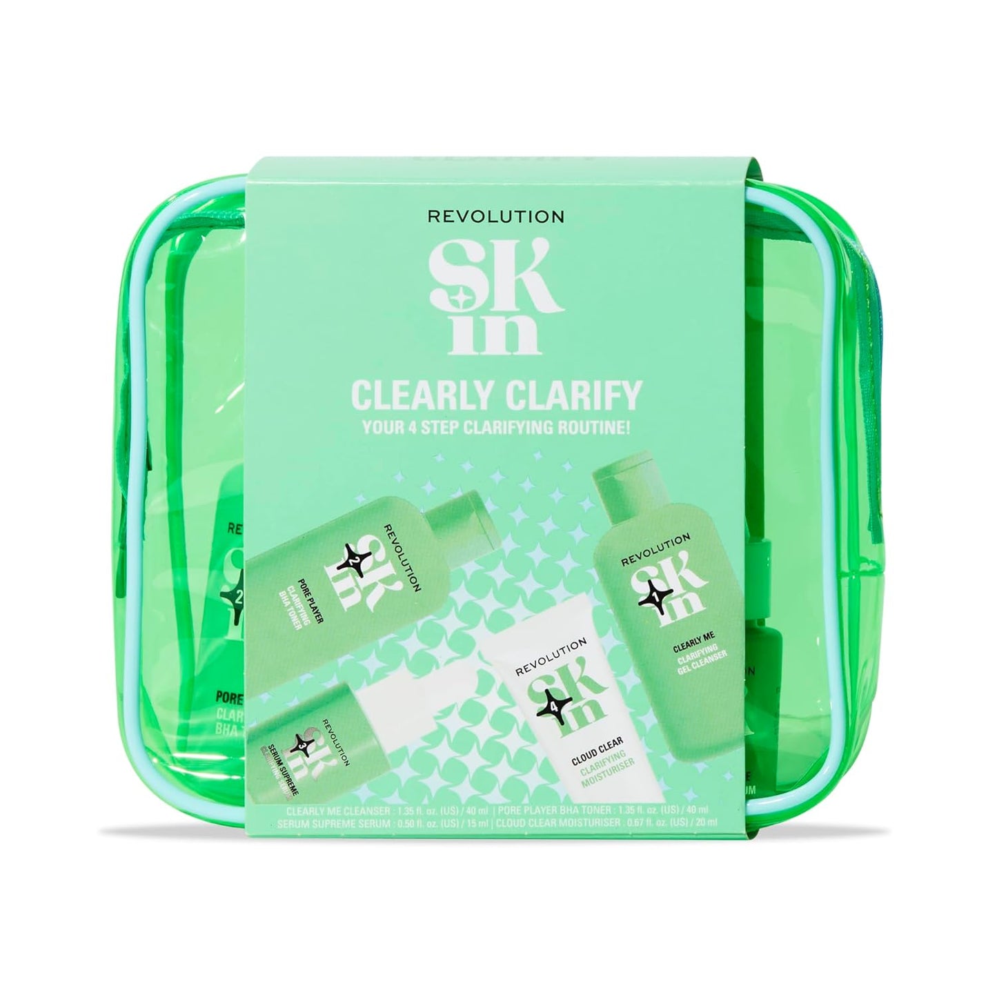 Revolution Skin, Clearly Clarify 4 Step Starter Kit, Skincare Set for Blemish-Prone Skin with Cleanser, Toner, Serum & Moisturizer, Vegan & Cruelty-Free, 4 Mini Products