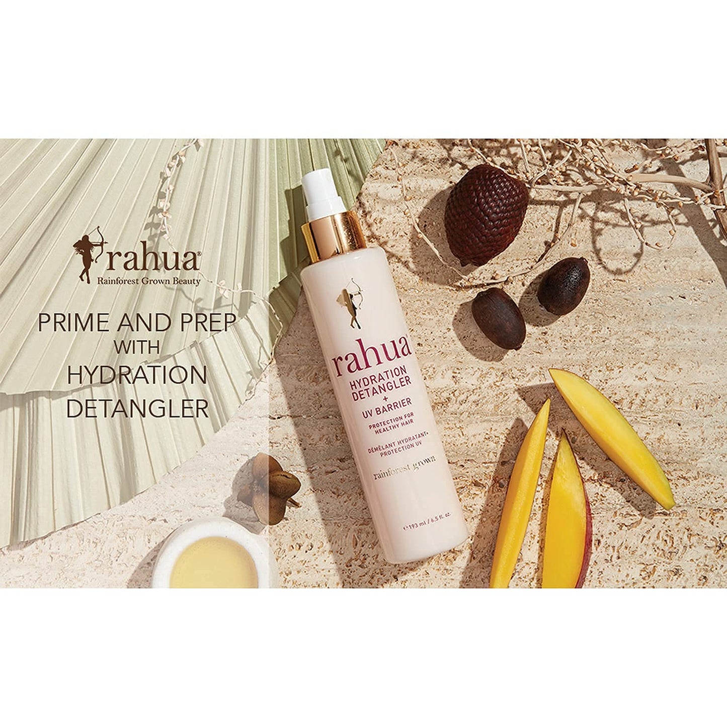 Rahua Hydration Detangler Spray + UV Barrier, Vegan Leave In Hair Spray, Travel Size, Conditioner for Added Shine, Damage Protection & Frizz Control, Rahua Oil, Morete & Mango, All Hair Types, 2 Fl Oz