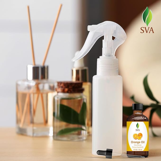 SVA Orange Essential Oil – 4 Fl Oz – 100% Natural Orange Oil - for Diffuser, Hair Care, Face, Skin Care, Aromatherapy, Scalp and Body Massage, Soap and Candle Making - with Dropper