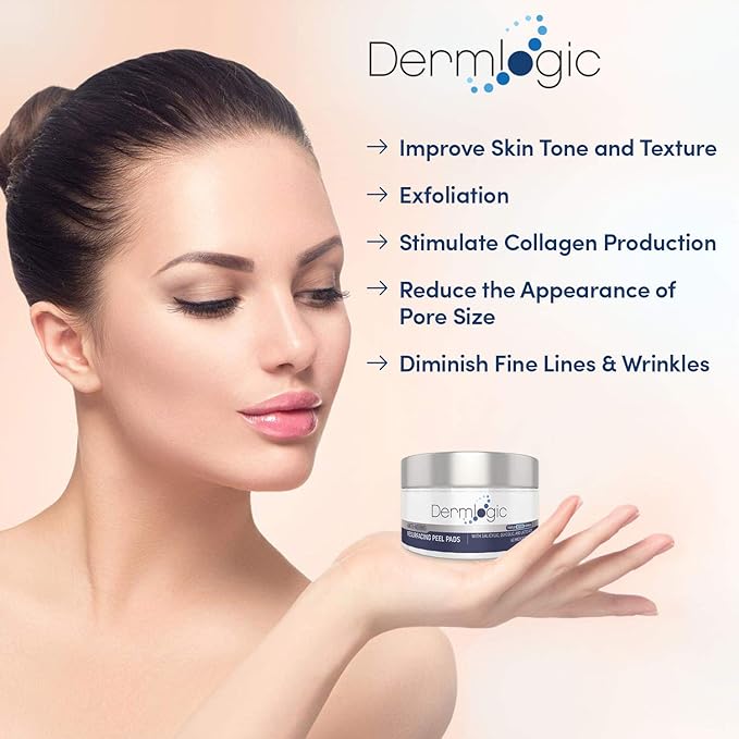 Anti Aging Resurfacing Peel Pads - Contains Salicylic, Glycolic, & Lactic for Face & Body. Includes Hyaluronic, & Witch Hazel, Green Tea & Aloe Vera. Exfoliates to Correct Dark Spots & Scars. 