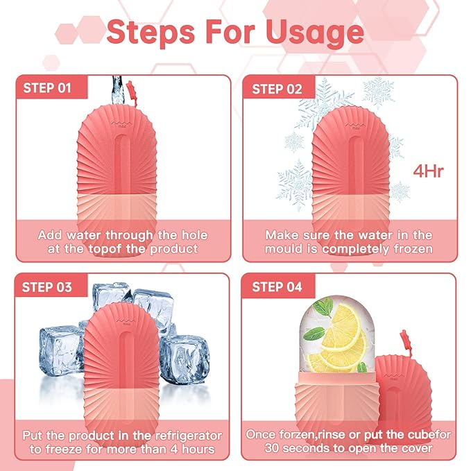 Ice Roller for Face and Eye，Ice Cube Roller Massager for Skin Women Care Tools, Naturally Conditioning De-Puff Eye Bags, Reduce Migraine Pain， Reusable Massage Silicone Ice Mold （Pink）