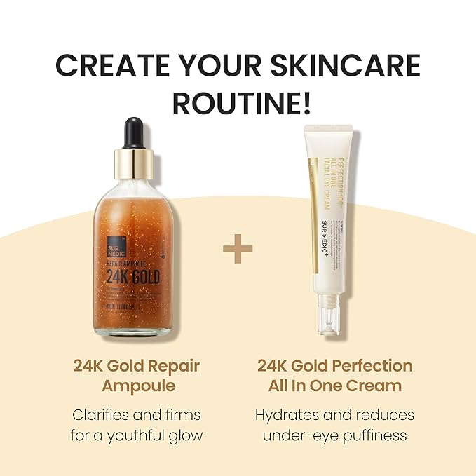 SURMEDIC 24K Gold Repair Ampoule, 99.9% Pure Gold Serum for Face, Hyaluronic Acid, Collagen Nourishing Moisturizer for Firming, Uneven Skintone, Korean Skin Care 100ml / 3.38 oz