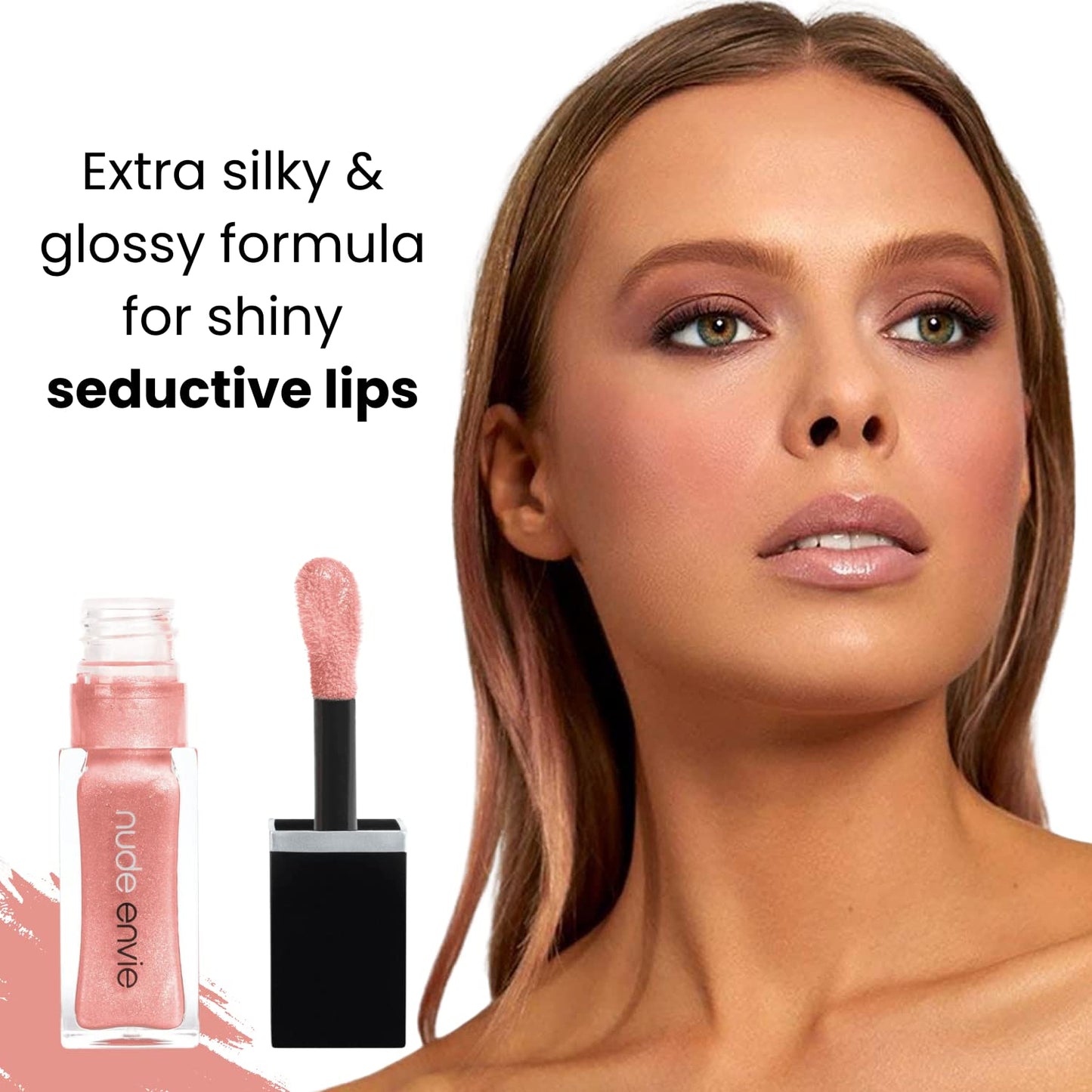 nude envie - Lip Gloss - High-Shine Finish - Moisturizing & Easy Application - Luxury Hydration - Non-Sticky Formula - With Vitamin E & Jojoba Oil - Vegan, Paraben-Free & Cruelty-Free - Affection