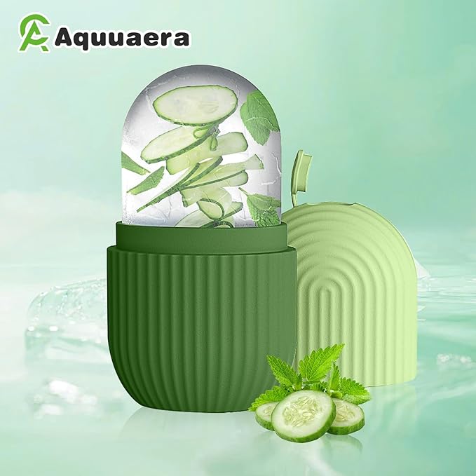 Ice Roller for Face and Eye，Ice Cube Roller Massager for Skin Women Care Tools, Naturally Conditioning De-Puff Eye Bags, Reduce Migraine Pain， Reusable Massage Silicone Ice Mold （Green）
