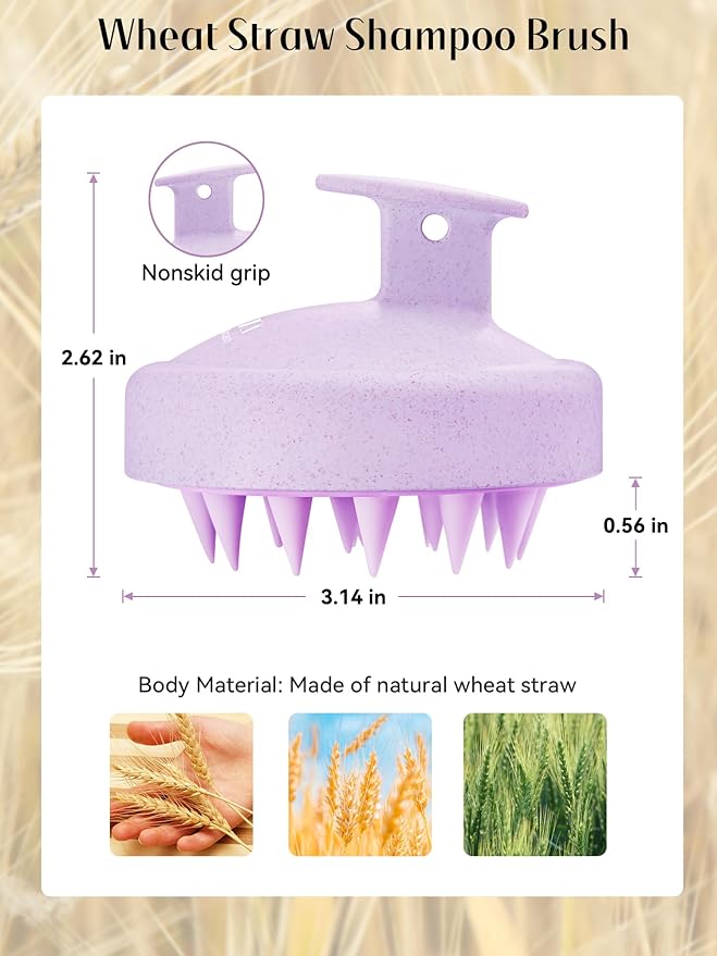 HEETA Scalp Massager Hair Growth 2-Pack, Silicone Scalp Scrubber Shampoo Brush for Exfoliation Dandruff Removal Head Massage Stress Relax, Wet & Dry Use for Women Men Hair Care, Wheat Straw Material