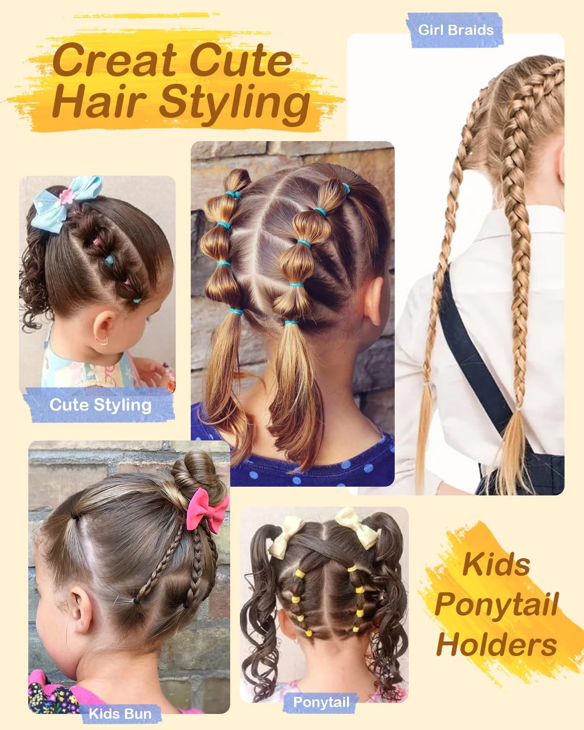 Rubber Bands with 4 Hair Styling Tools, 1000Pcs Elastic Girl Baby Hair Ties Mini Hair Bands with Hair Wax Stick - Tames Flyaways, Smooths Frizz, Sleek Ponytails Buns - Hair Accessories for Girls