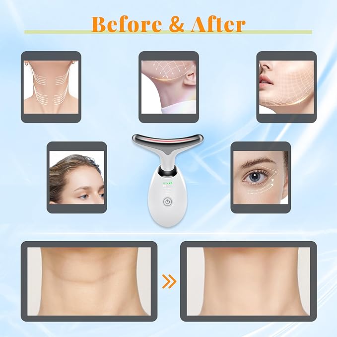 Neck Face Massager, 7 Color Face Neck Massager for Skin Care Routine at Home, Facial Massager with Non-Slip Design, White