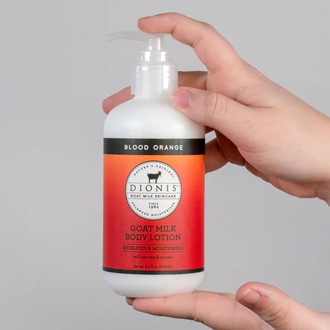 Dionis Goat Milk Skincare Blood Orange 8.5oz Hydrating Body Lotion and 3.3oz Hand & Body Moisturizing Travel Size Cream Scented Bundle, Natural Ingredients, Made in the USA, Cruelty Free, Paraben Free