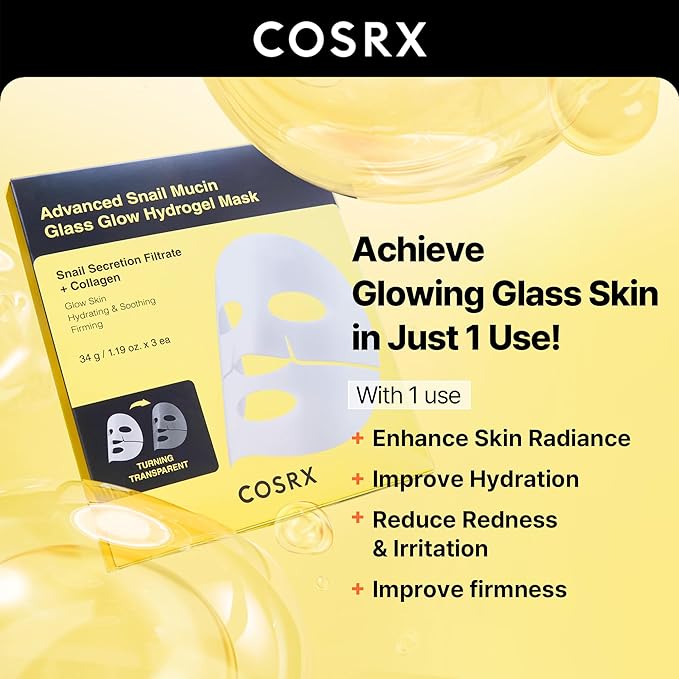 COSRX All About Snail Set + Hydrogel Mask 3EA- Snail Mucin Skincare Set and Glass Glow Hydrogel Collagen Face Mask, Travel Essentials, Stocking Stuffers, Korean Skin Care