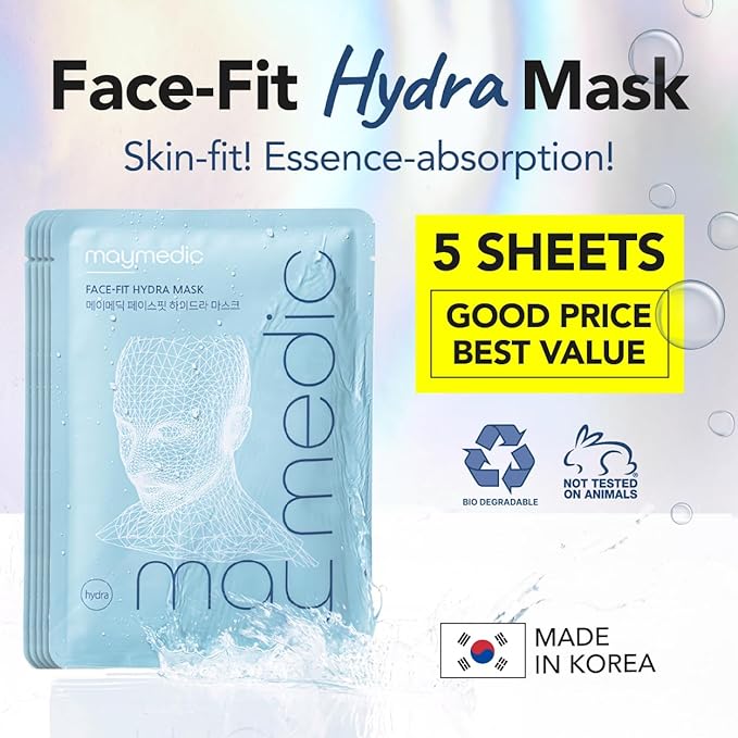 Face It Hydrating Sheet Masks, Hyaluronic Acid, Centella Asiatica, Panthenol, Moisturizing, Anti-Aging, Deep Hydration, Soothing, Vegan, Korean Skincare, Pack of 5