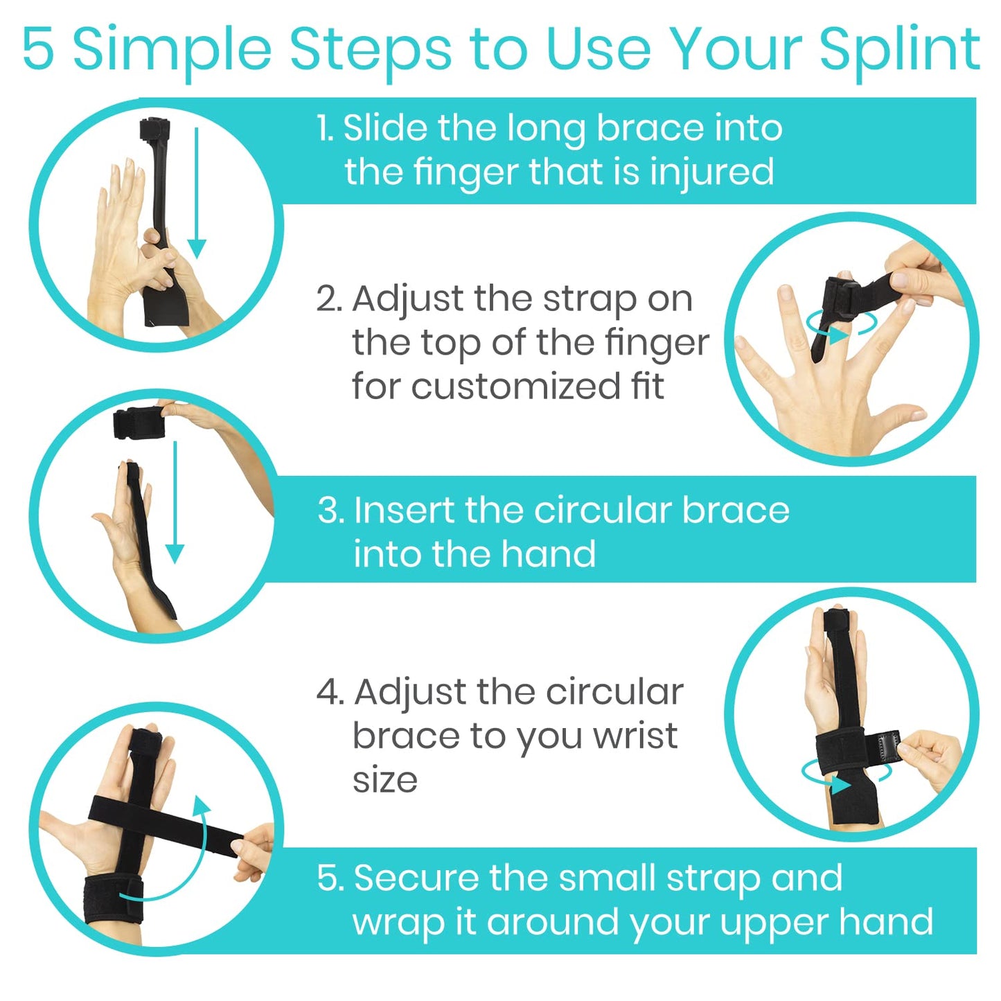 Vive Full Trigger Finger Splint - Hand and Wrist Brace Support - Adjustable Locking Straightener - Straightening Immobilizer Treatment For Sprains, Pain Relief, Arthritis, Tendonitis (Black)