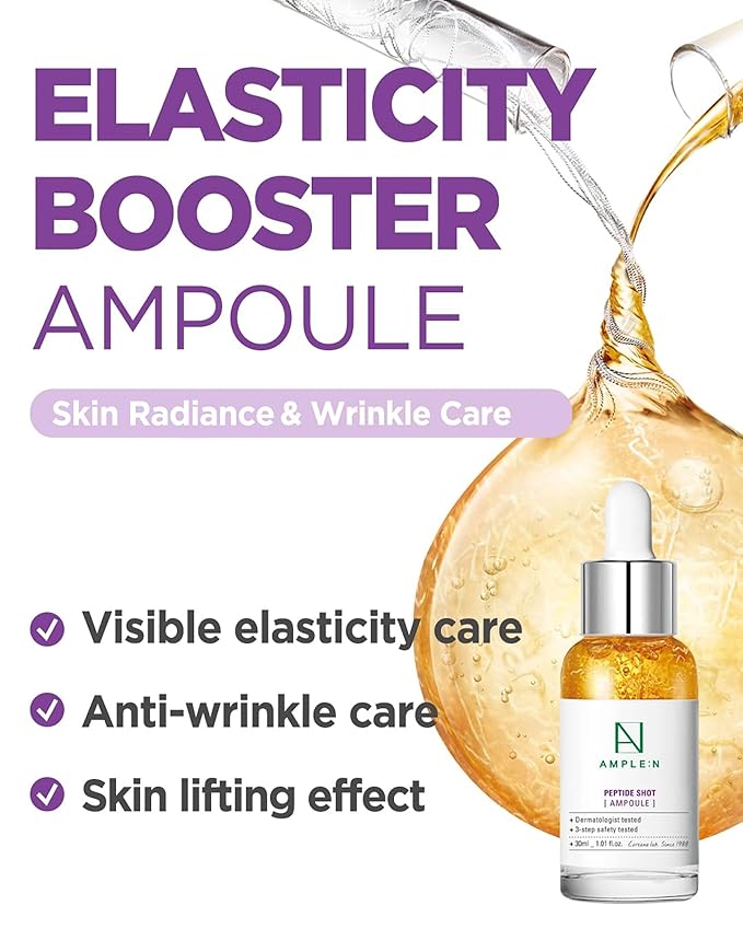 AMPLE:N Peptide Shot Serum - Korean Anti-Aging Face Serum with Peptide Threads to Minimize Wrinkles and Improve Firmness - Lift Sagging Skin - Visibly Plump, 1.01 fl. Oz