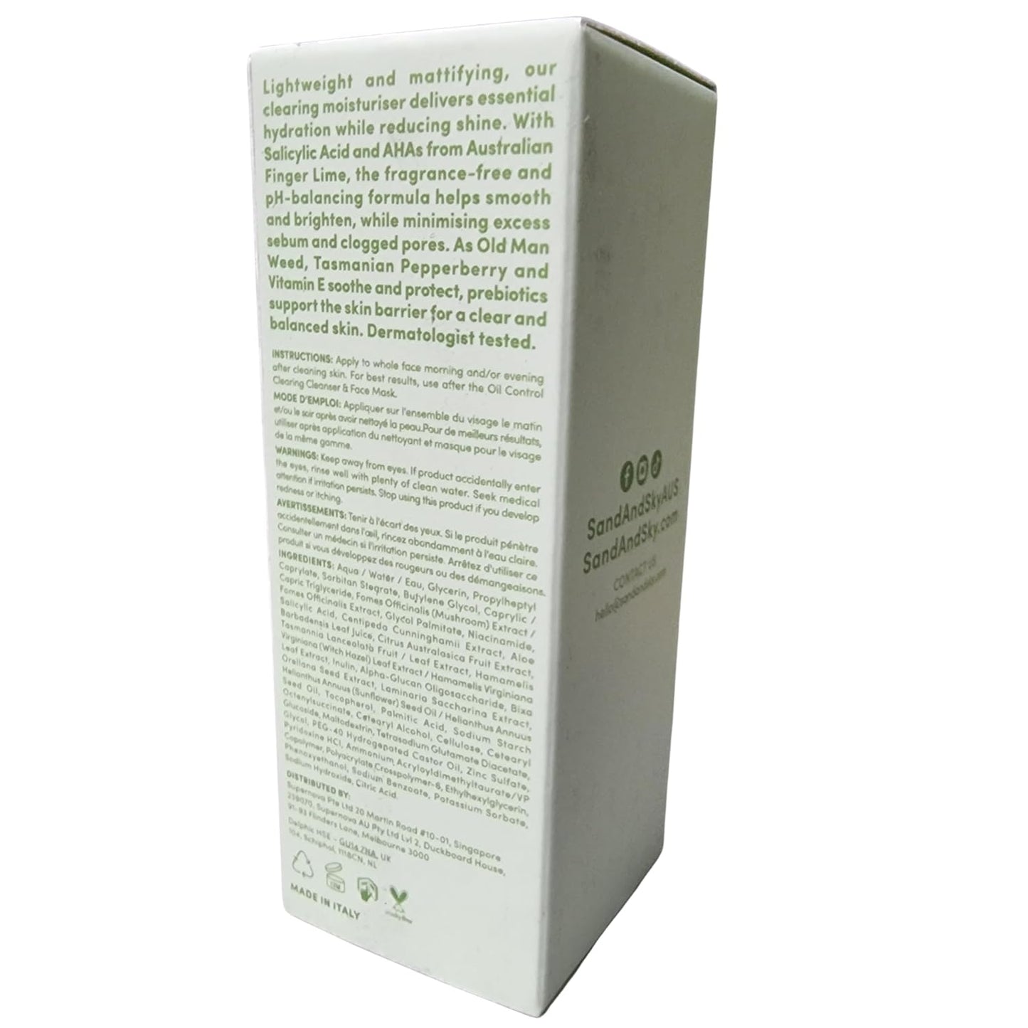 Sand & Sky Oil Control Lightweight Moisturizer with Salicylic Acid & Niacinamide - Oil-Free Face Cream for Blemish-Prone Skin, Balances Oil Production