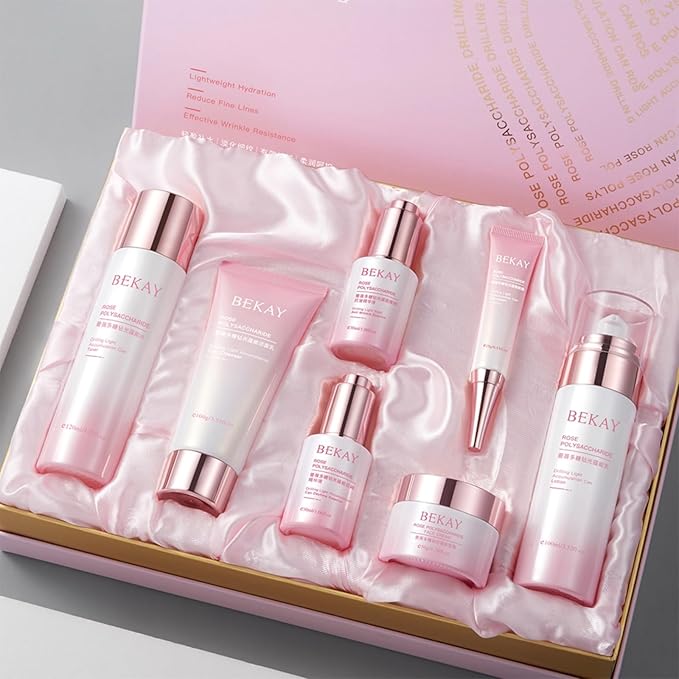 O'KADY Rose Polysaccharide Glow Hydration Skin Set,7-Piece Hydrating Skincare Set for Anti-Aging & Moisturizing,Pamper Gifts for Women,Valentine Birthday Mother's Day Gifts for Wife Mom Teenage Girls