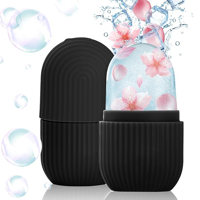 Ice Roller for Face and Eye, Upgrated Ice Face Roller,Facial Beauty Ice Roller Skin Care Tools, Ice Facial Cube, Gua Sha Face Massage, Silicone Ice Mold for Face Beauty (Black)