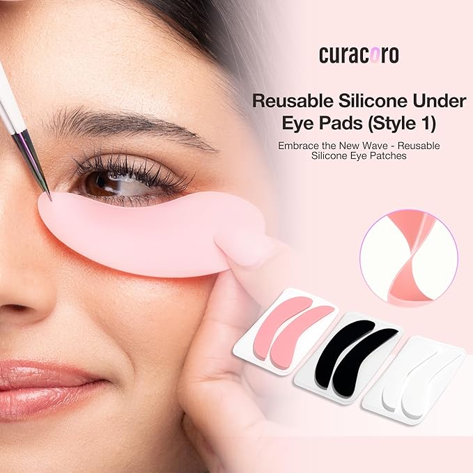 Curacoro Reusable Eye Pads, Silicone Under Eye Patches Lash Lift Cover Eyelash Extension | Soft Pads for Sensitive Skin during Eyelash Perm Lamination & Lash Extensions Remover (Black, Style 1)