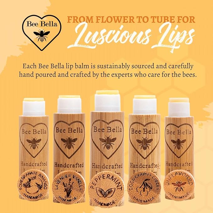 Bee Bella Lip Balm, Peppermint, 3 Pack - Hydrating Lip Care, 100% Natural, Original Organic Beeswax with Vitamin E, Handmade in USA, Easter Basket Gift