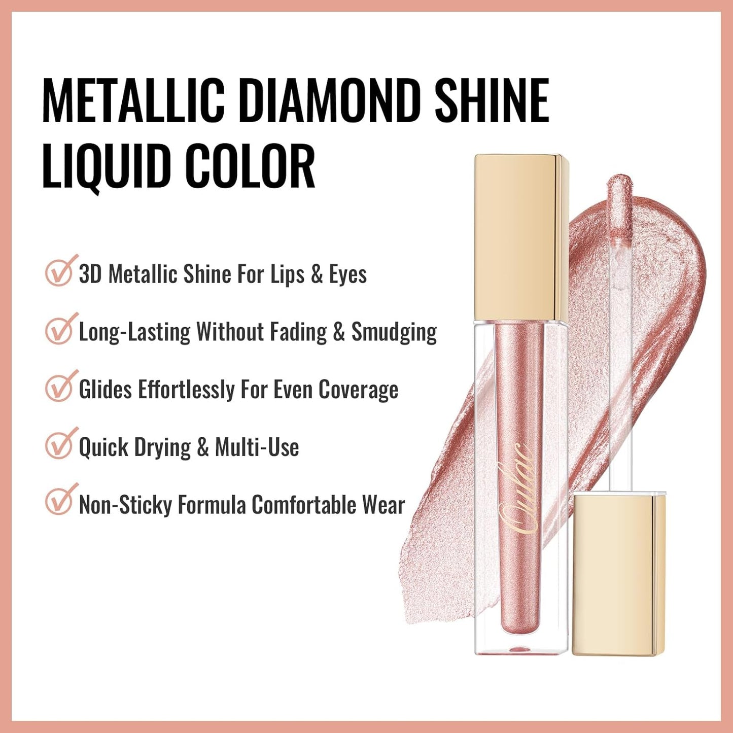 Oulac Pink Nude Metallic Shine Lipstick for Women, Dual Use for Lips & Eyeshadow, Long Lasting Lip Gloss, Metallic Matte High Impact Lip Color No Transfer Vegan Formula, 4.5ml, MD01