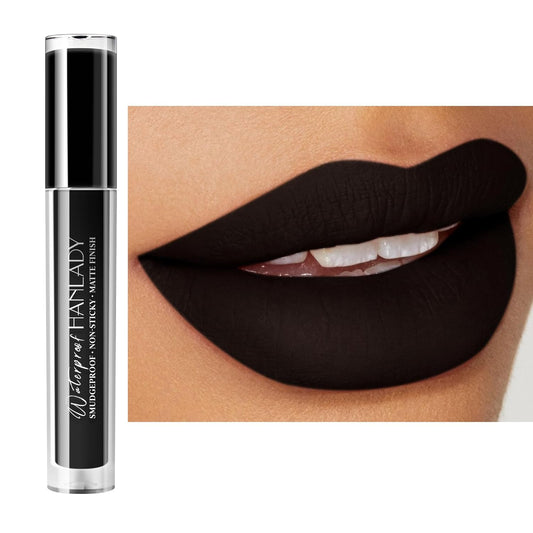 Black Lipstick Matte Liquid Lipstick Long Lasting for Women Smudgeproof Lipsticks Color Stay Dark Black Lipsticks Vegan Cruelty-Free Lip Gloss (911 Black Rose)