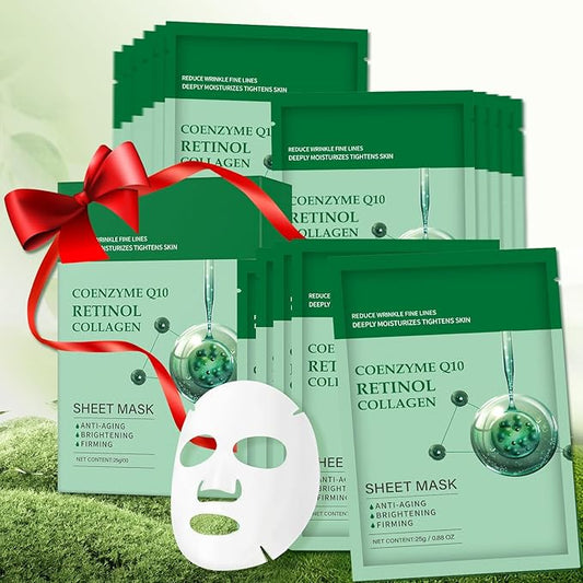 Collagen Face Sheet Mask Anti Aging Skin Care Mask Sheets Collagen Sheets Pack With Retinol Sheet Facial Masks Bulk for Women Face Masks Beauty Gifts for Women Fine Lines Wrinkle 10 Pack