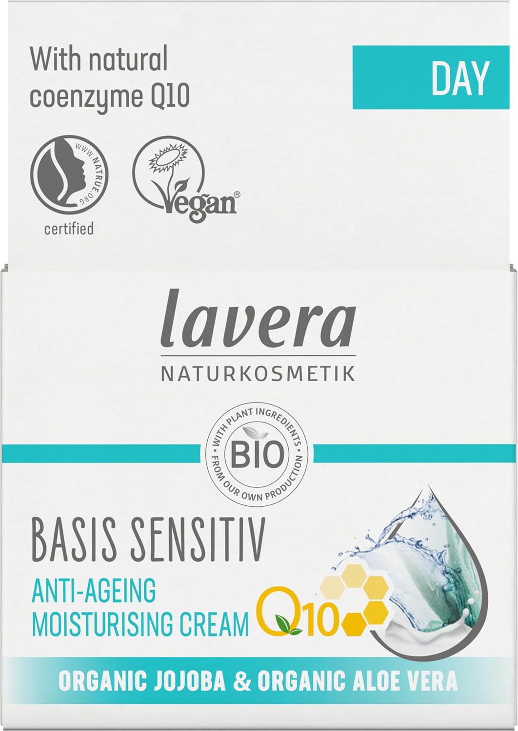 lavera Basis Sensitive Anti Wrinkle Moisturizing Cream - Face Cream with Q10 & Aloe Vera - Moisturizing Facial Cream - Anti Aging Cream - PETA Certified - Vegan - Made in Germany - 1.7 Fl Oz
