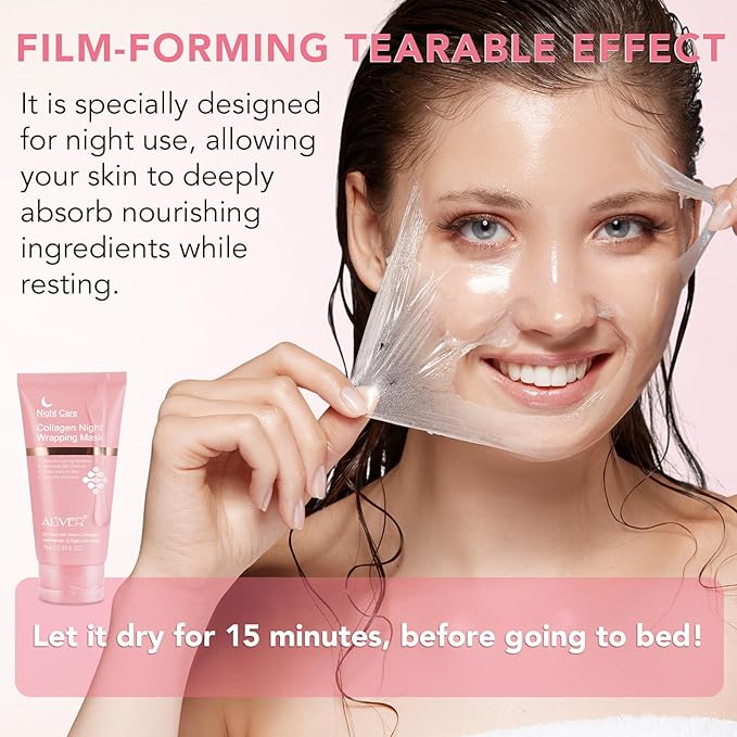 Collagen Night Wrapping Mask, 2 Packs Peel Off Face Mask with Jelly Brush, Jelly Masks for Facials Professional Korean Skin Care, Elasticity & Hydration Care Overnight Collagen Mask for Women