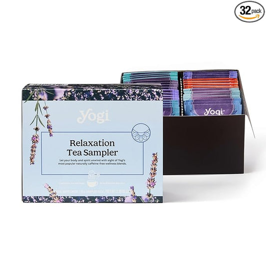 Yogi Tea Relaxation Sampler Box – Easter Basket & Stress Relief Gifts - 8 Favorite Herbal Teas (32 Tea Bags) - Assorted Delicious Wellness Teas - Caffeine Free - Variety Pack Sampler