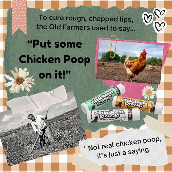Chicken Poop Lip Balm Simone Chickenbone 100% Natural Moisturizer, Refreshing for Dry Chapped Lips, 0.15 oz, (Mint), 1 Pack