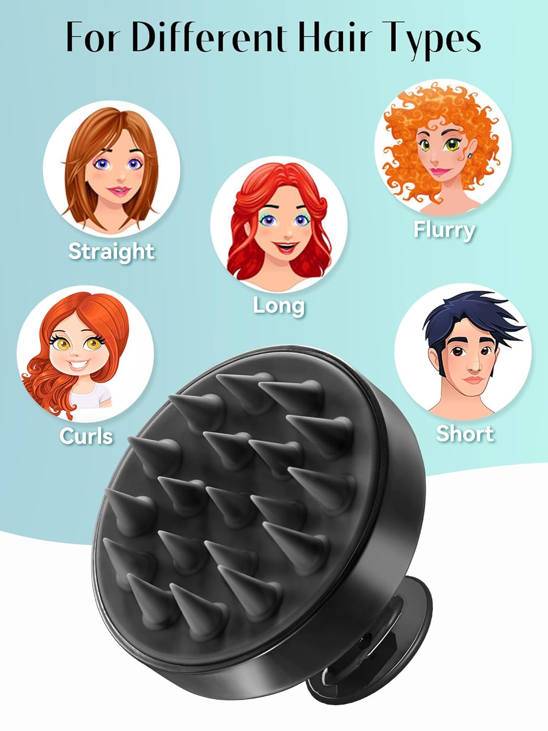 HEETA Scalp Massager Hair Growth, Soft Silicone Scalp Scrubber Shampoo Brush for Exfoliation, Dandruff Removal Head Massage Stress Relax, Wet & Dry Use for Thick Thin Curly Hair Care, Whole Black