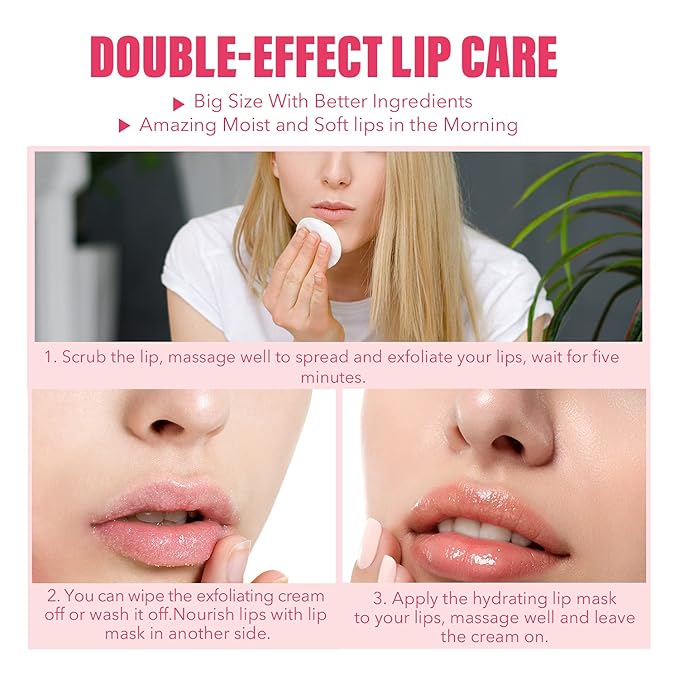 immetee Lip Scrubs Exfoliator & Moisturizer, Lip Mask 2 in 1 Double Effectively Repairs Dry Cracked Lips, Lip Scrubs Exfoliator Dead Skin Moisturizer, Lip Mask Overnight (0.35Oz+Brush)